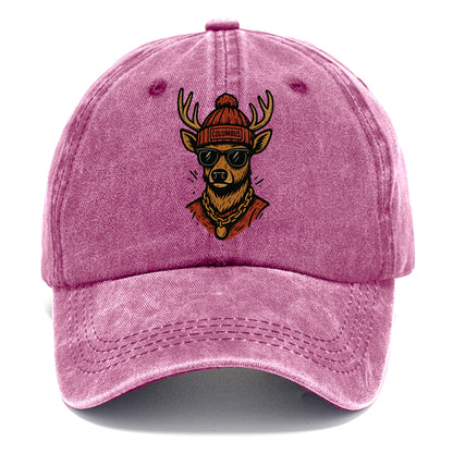 Columbus White-tailed Deer wearing Columbus beanie with pom pom and wayfarer - Classic Cap - Dusty Rose(Rose)