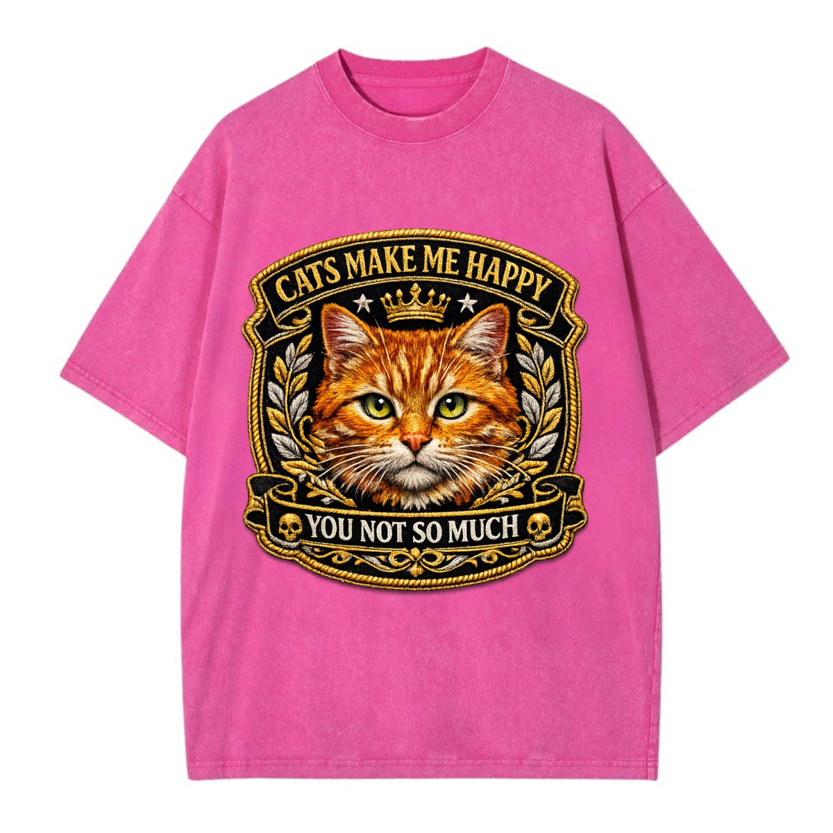 CATS MAKE ME HAPPY YOU NOT SO MUCH - cat face in orange , cat preference - Vintage T-shirt - Dusty Rose(Rose)