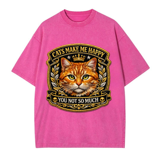 CATS MAKE ME HAPPY YOU NOT SO MUCH - cat face in orange , cat preference - Vintage T-shirt - Dusty Rose(Rose)