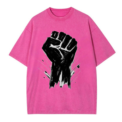 Raised fist in bold black ink brushstrokes - symbol of solidarity and resistance - Vintage T-shirt - Dusty Rose(Rose)