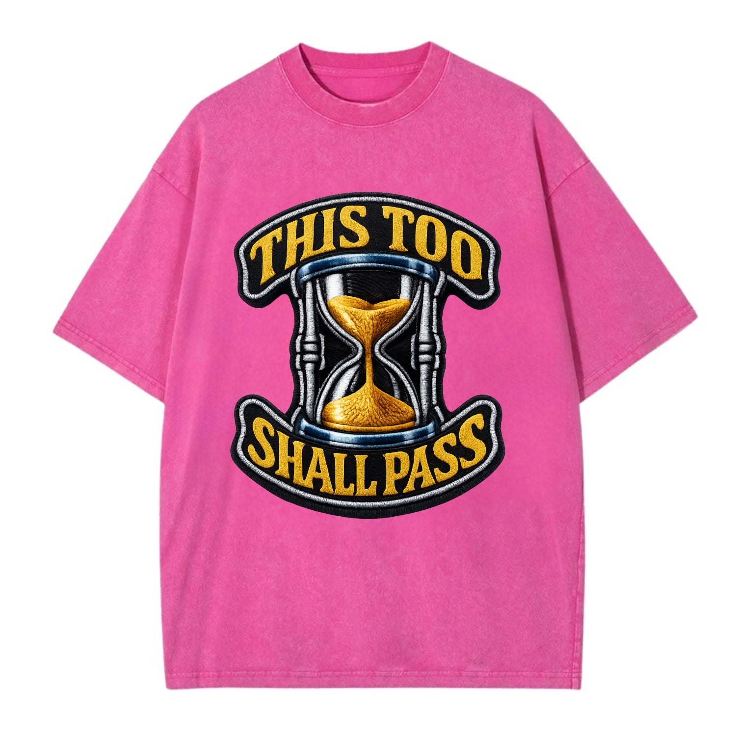 THIS TOO SHALL PASS - hourglass with text in gold , perspective - Vintage T-shirt - Dusty Rose(Rose)