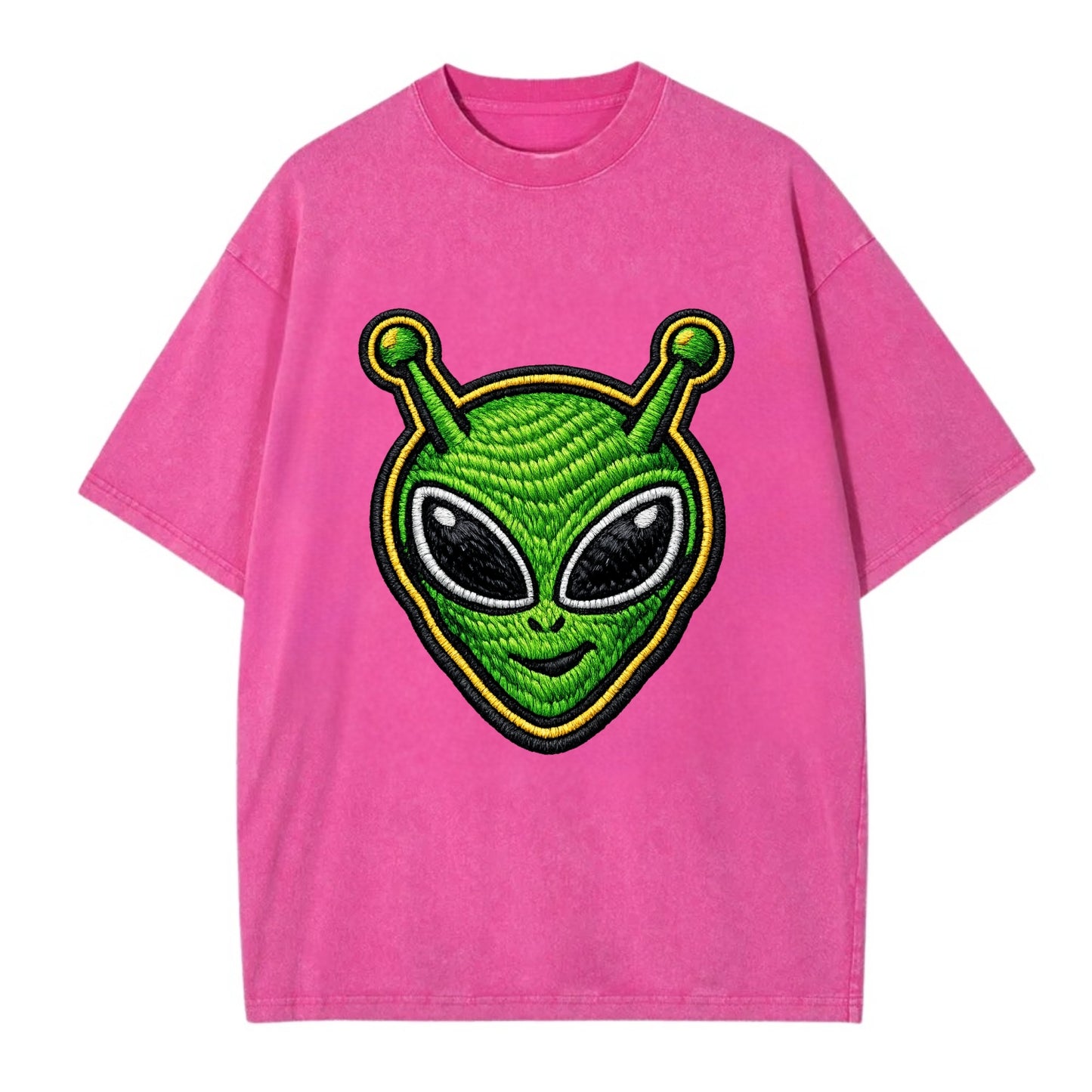 ALIEN MARTIAN - green alien with antenna in green , little green man - Vintage T-shirt - Dusty Rose(Rose)