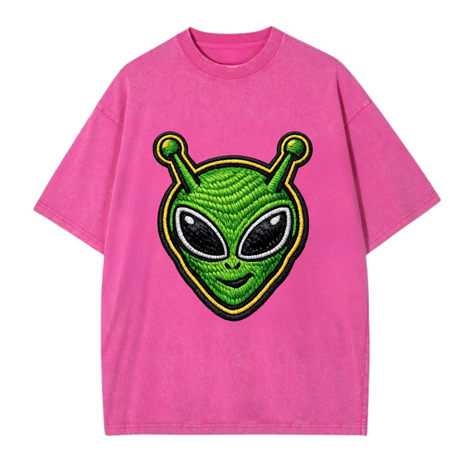 ALIEN MARTIAN - green alien with antenna in green , little green man - Vintage T-shirt - Dusty Rose(Rose)