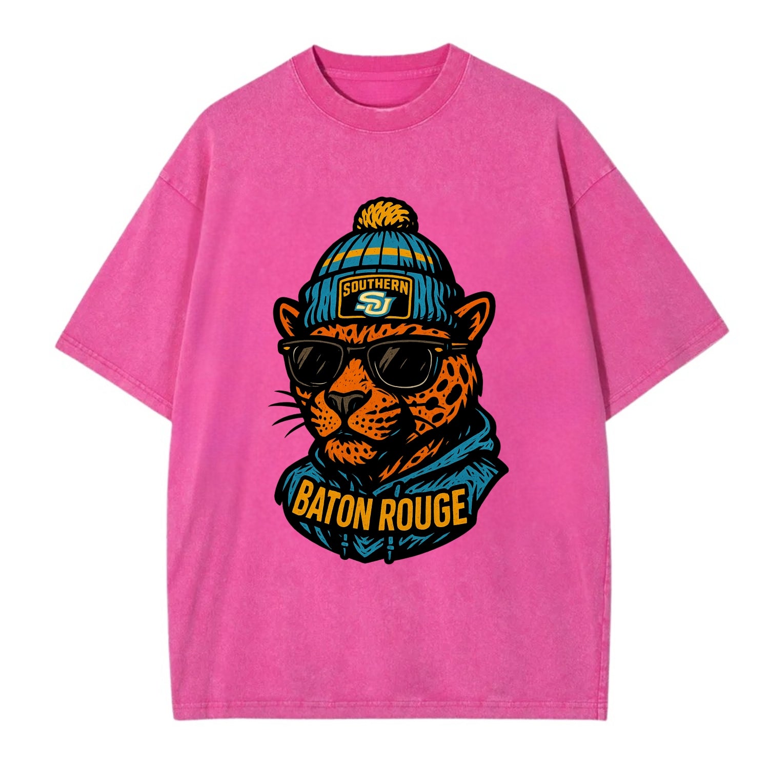 Baton Rouge Jaguar wearing Southern beanie with SU patch - Vintage T-shirt - Dusty Rose(Rose)