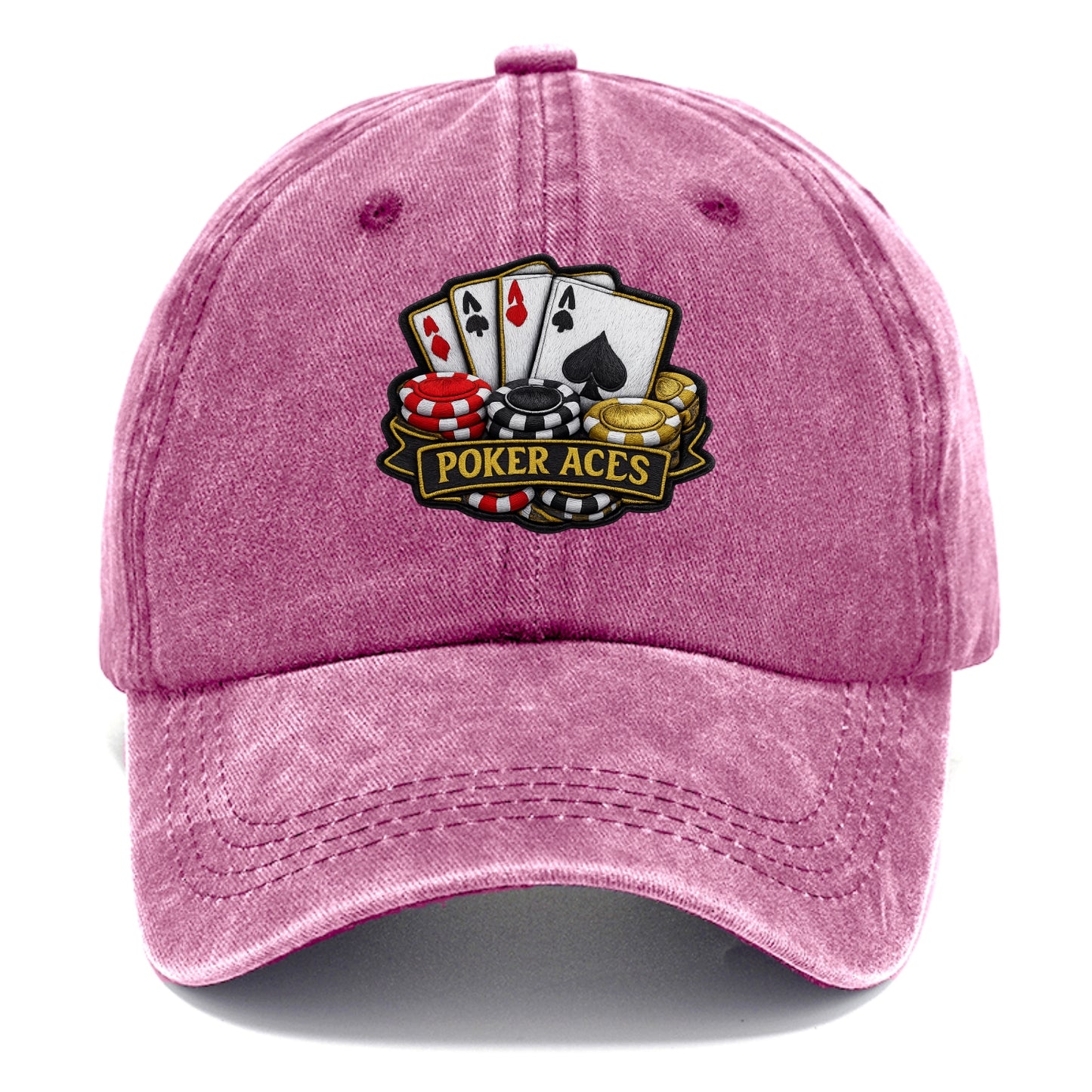 Embroidered patch design - POKER ACES - four aces with chips in red, black and gold - Classic Cap - Dusty Rose(Rose)
