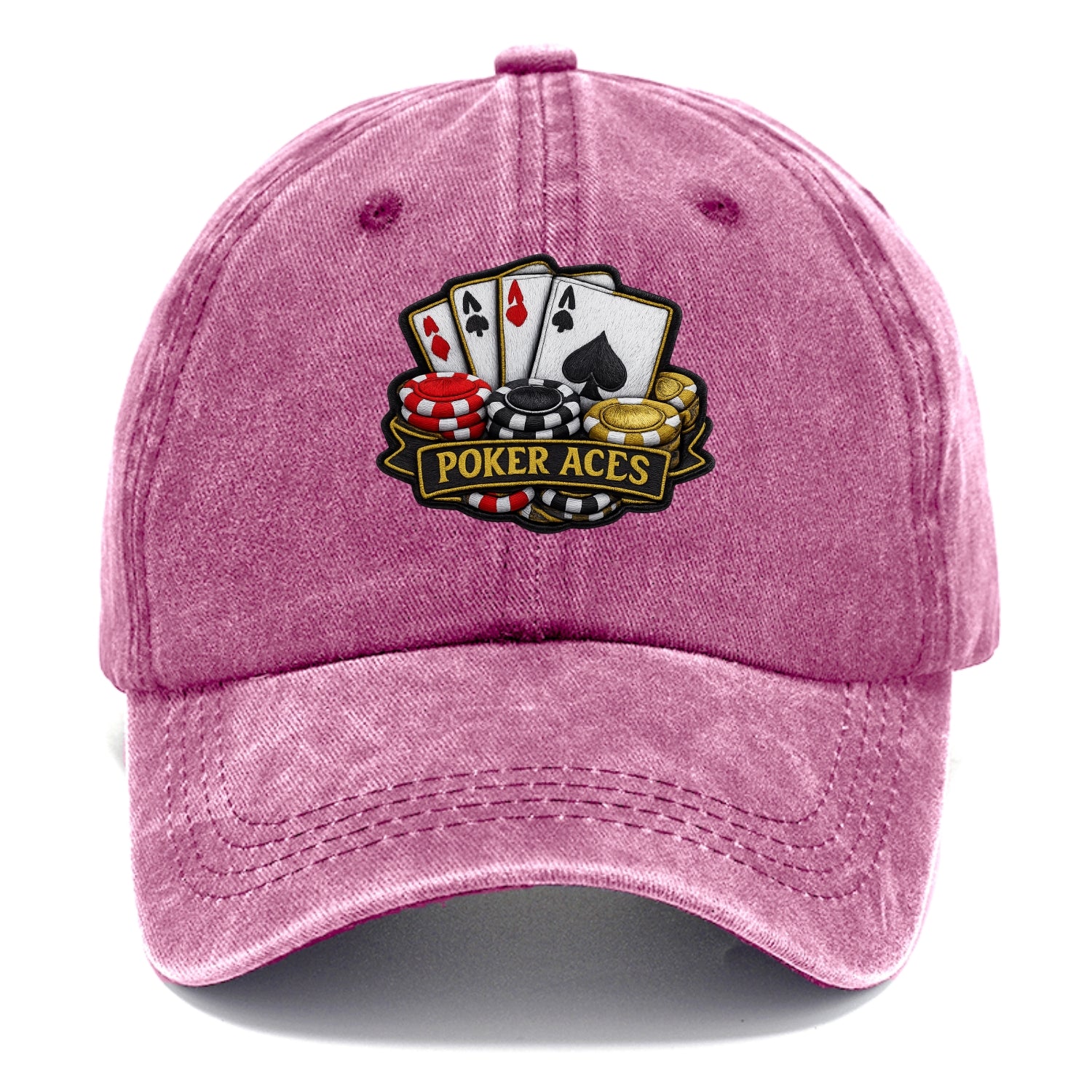 Embroidered patch design - POKER ACES - four aces with chips in red, black and gold - Classic Cap - Dusty Rose(Rose)
