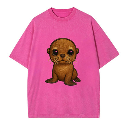 Baby California Sea Lion - golden brown, large expressive eyes, whiskers, - Vintage T-shirt - Dusty Rose(Rose)