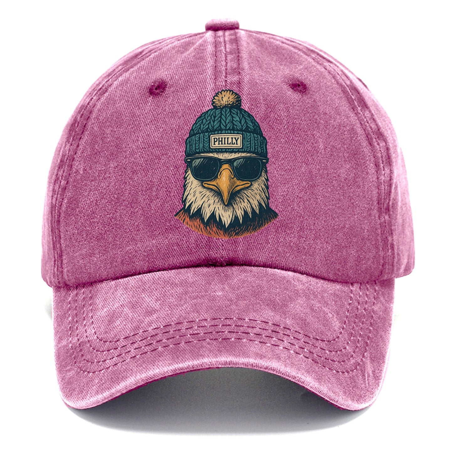 Philadelphia Eagle wearing Philly beanie with pom pom and wayfarer sunglasses - Classic Cap - Dusty Rose(Rose)