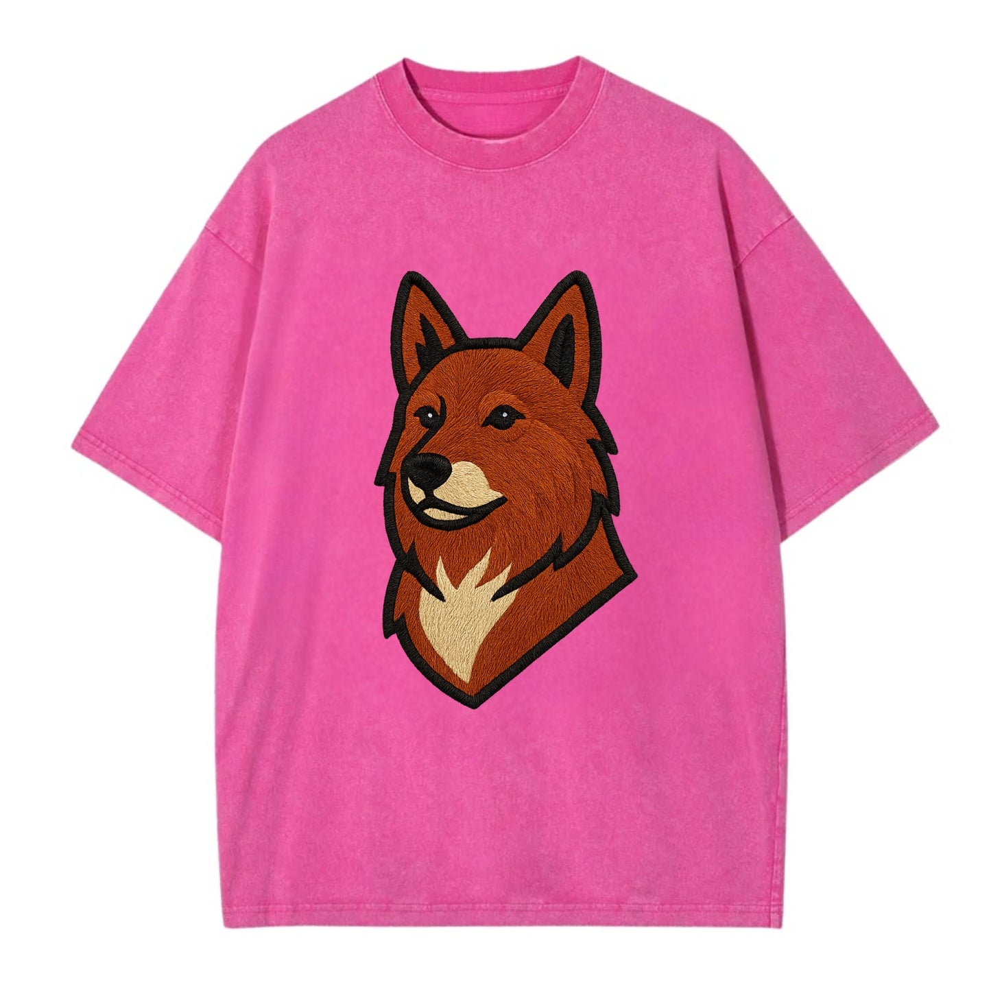 Finnish Spitz - Fox-red pointed ears embroidered pose - Vintage T-shirt - Dusty Rose(Rose)