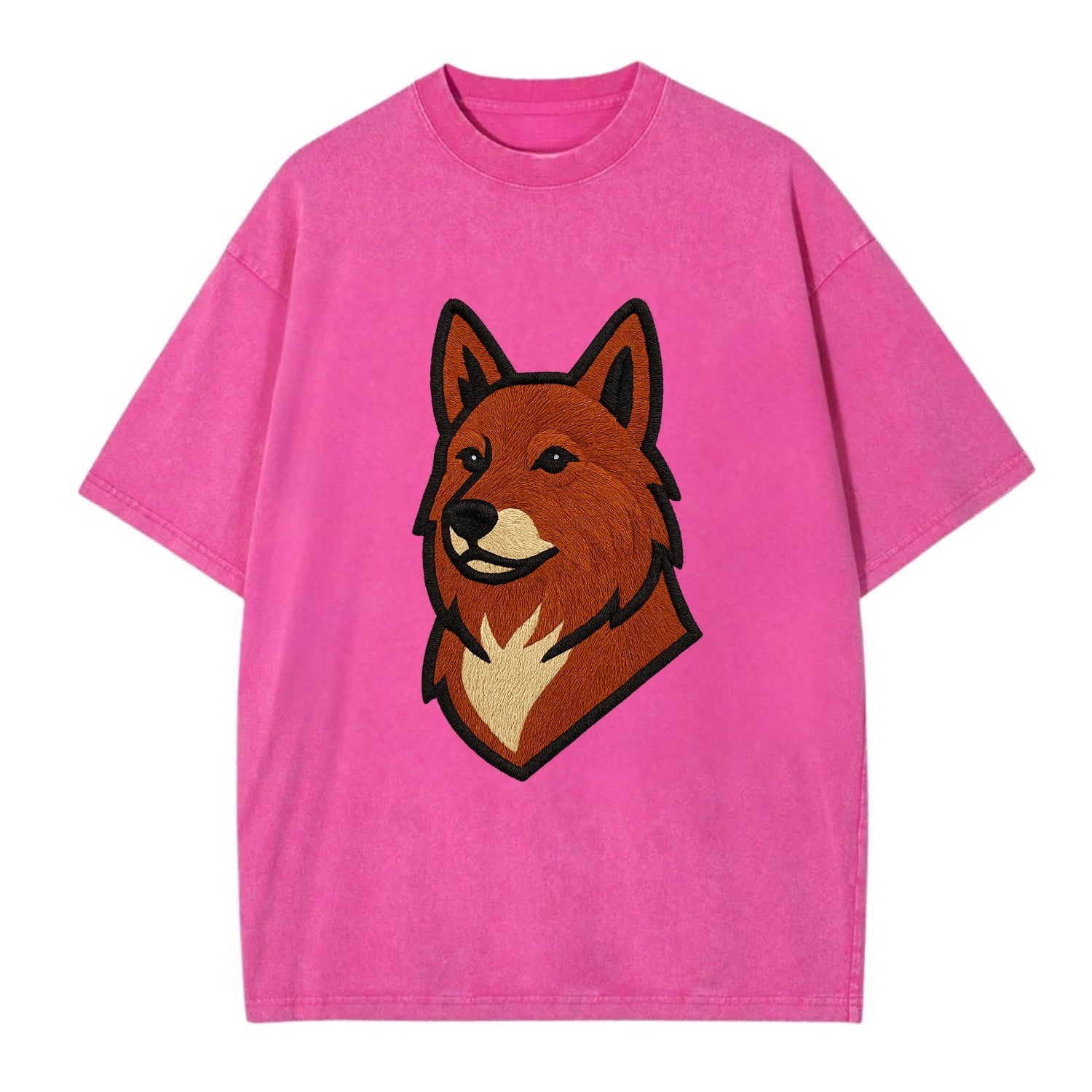 Finnish Spitz - Fox-red pointed ears embroidered pose - Vintage T-shirt - Dusty Rose(Rose)