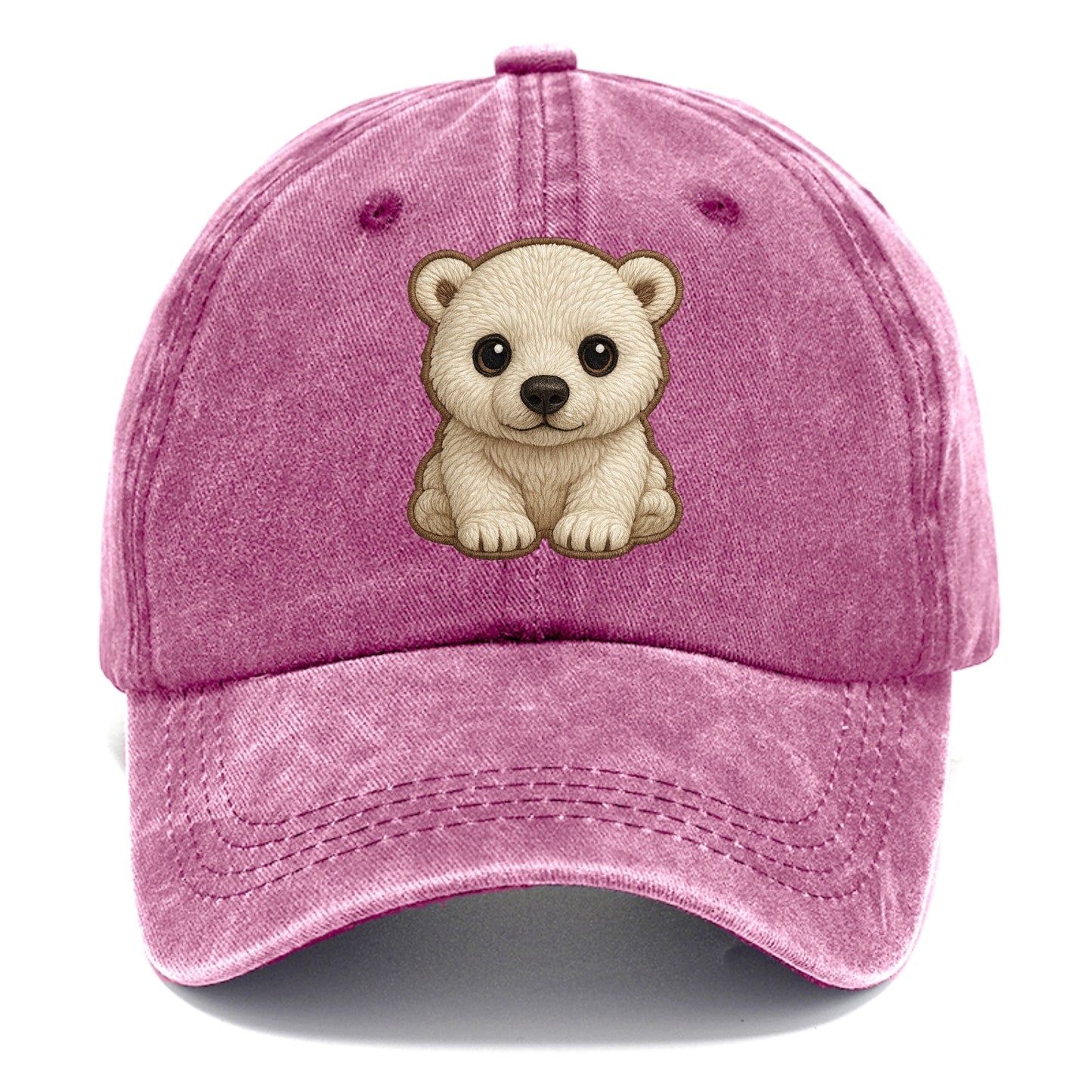 Baby Polar Bear Cub - white fluffy, black nose, dark curious eyes, front-facing, - Classic Cap - Dusty Rose(Rose)