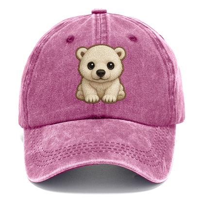 Baby Polar Bear Cub - white fluffy, black nose, dark curious eyes, front-facing, - Classic Cap - Dusty Rose(Rose)