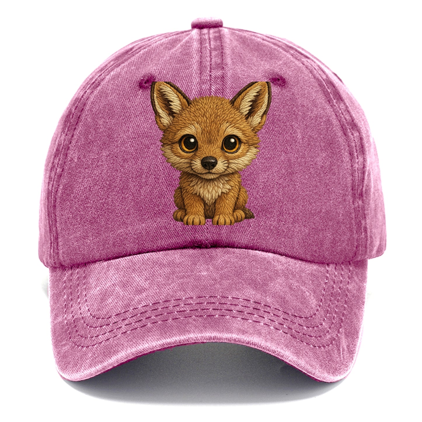Baby Coyote Pup - tan fur, large ears, golden eyes, front-facing, clever baby - Classic Cap - Dusty Rose(Rose)