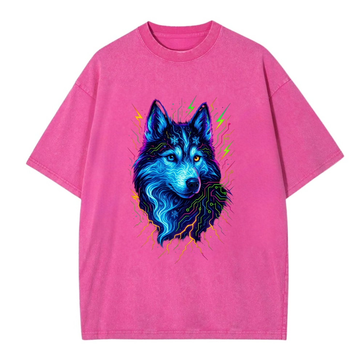 Siberian husky with ice-crystal flowing patterns, electric blue and white swirls, - Vintage T-shirt - Dusty Rose(Rose)