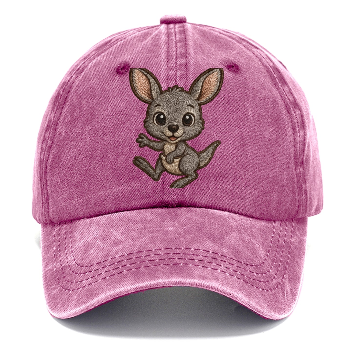 Baby Kangaroo Joey - gray fur, large ears, in pouch peek, bright eyes, front-facing, - Classic Cap - Dusty Rose(Rose)