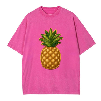 PINEAPPLE CROWN - tropical fruit in yellow and green , hospitality - Vintage T-shirt - Dusty Rose(Rose)
