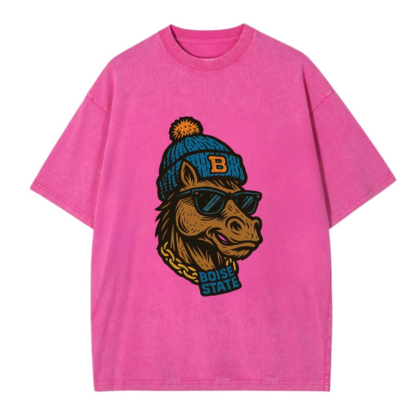 Boise Bronco wearing Boise State beanie with B patch - Vintage T-shirt - Dusty Rose(Rose)