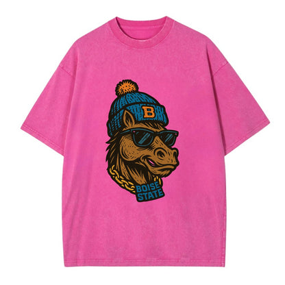 Boise Bronco wearing Boise State beanie with B patch - Vintage T-shirt - Dusty Rose(Rose)