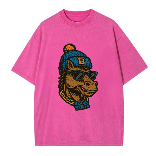 Boise Bronco wearing Boise State beanie with B patch - Vintage T-shirt - Dusty Rose(Rose)