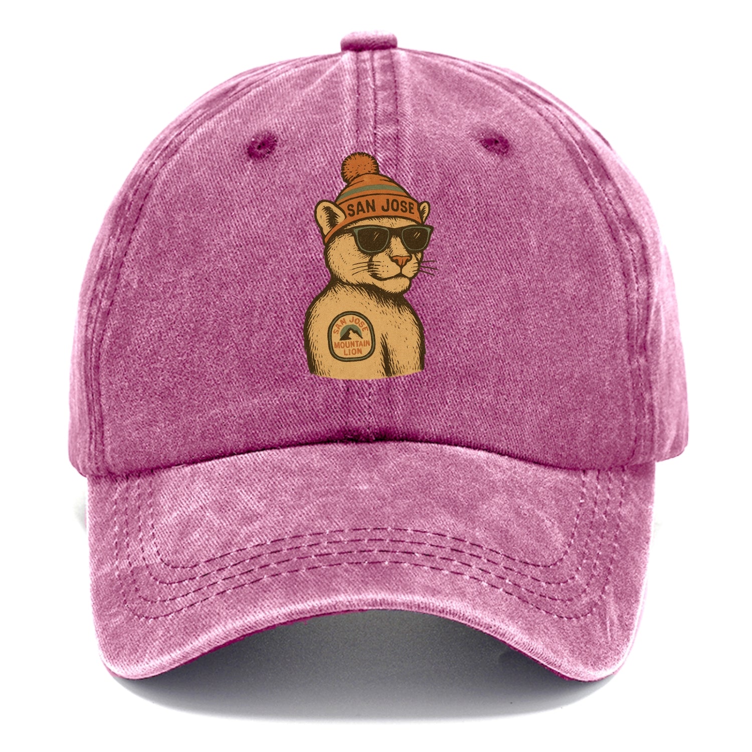 San Jose Mountain Lion wearing San Jose beanie with pom pom and wayfarer sunglasses - Classic Cap - Dusty Rose(Rose)