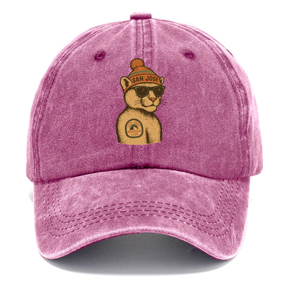 San Jose Mountain Lion wearing San Jose beanie with pom pom and wayfarer sunglasses - Classic Cap - Dusty Rose(Rose)