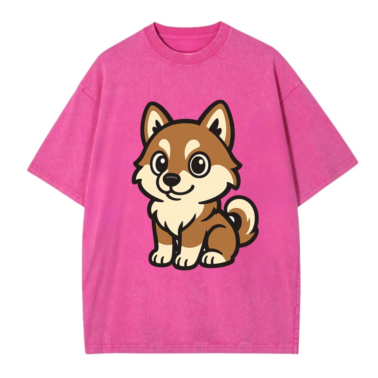 Pomsky - Pomeranian-Husky mix sitting pose - Vintage T-shirt - Dusty Rose(Rose)