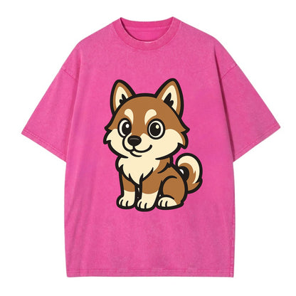 Pomsky - Pomeranian-Husky mix sitting pose - Vintage T-shirt - Dusty Rose(Rose)