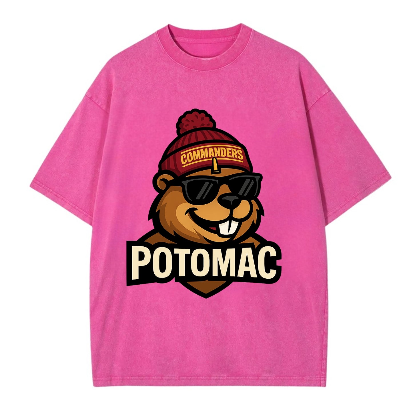 Potomac Beaver wearing Commanders beanie with monument patch and wayfarer - Vintage T-shirt - Dusty Rose(Rose)
