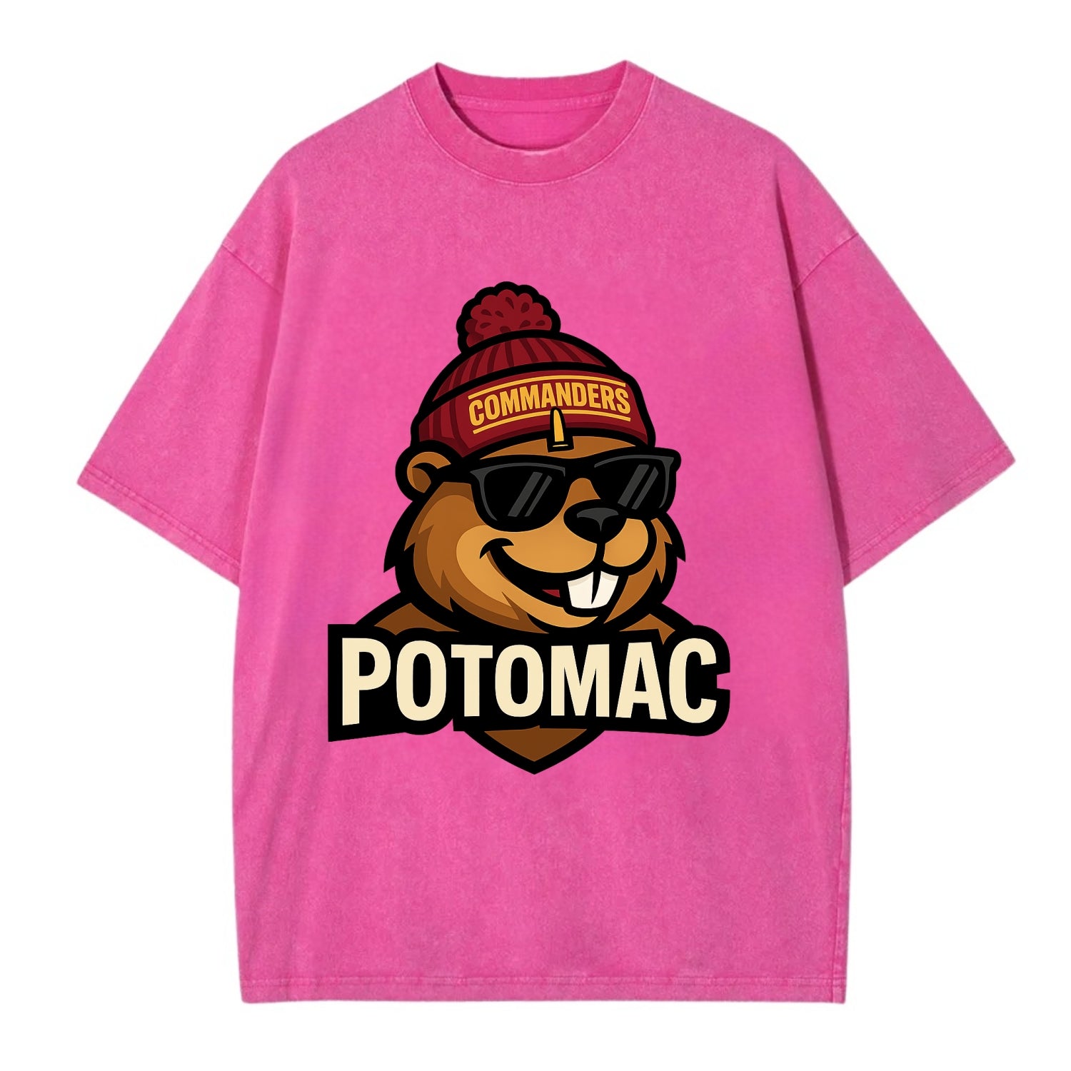 Potomac Beaver wearing Commanders beanie with monument patch and wayfarer - Vintage T-shirt - Dusty Rose(Rose)