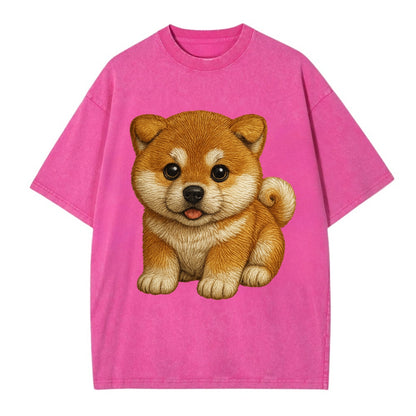 Baby Akita Puppy - fluffy bear-like, curled tail, dignified eyes, front-facing, - Vintage T-shirt - Dusty Rose(Rose)