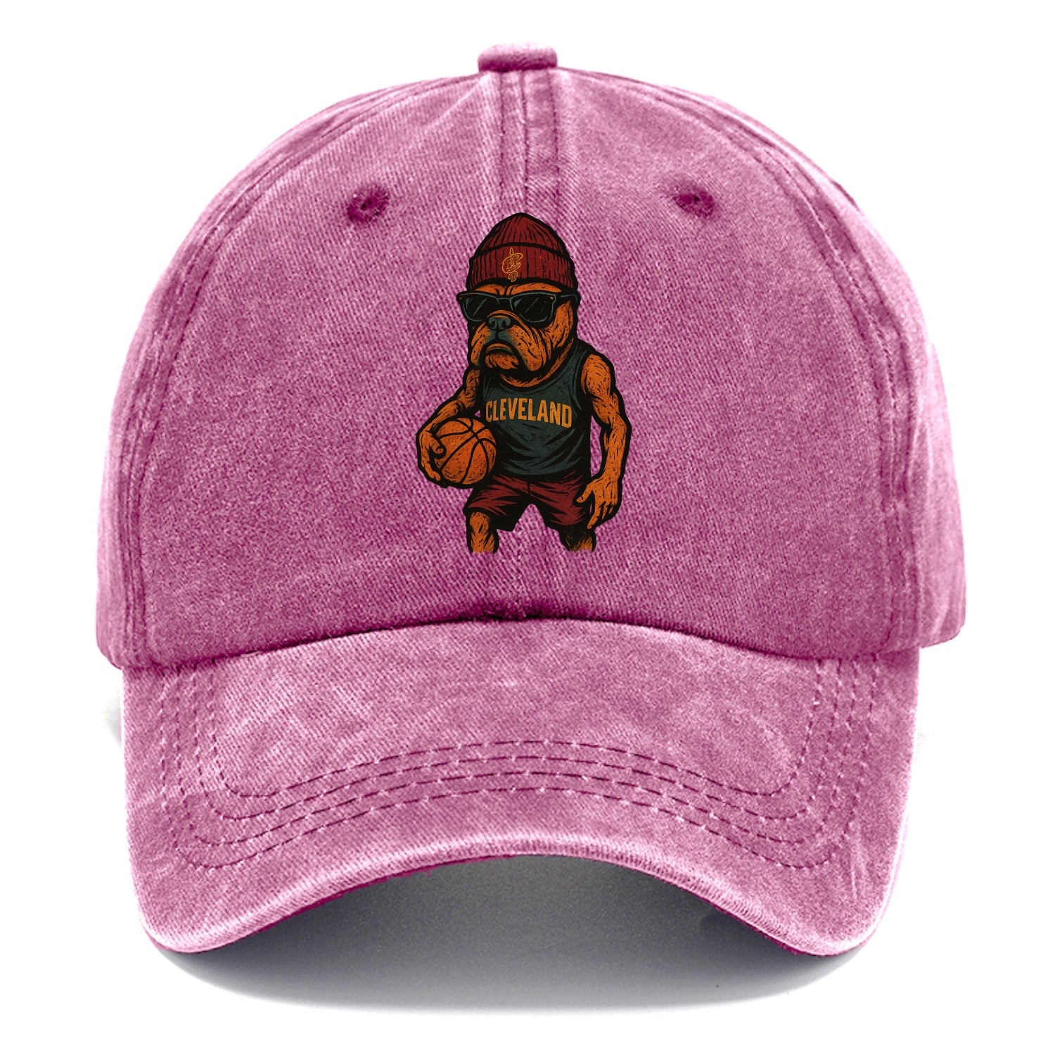 Cleveland Bulldog wearing Cavaliers wine and gold beanie with sword patch and - Classic Cap - Dusty Rose(Rose)