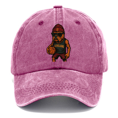 Cleveland Bulldog wearing Cavaliers wine and gold beanie with sword patch and - Classic Cap - Dusty Rose(Rose)