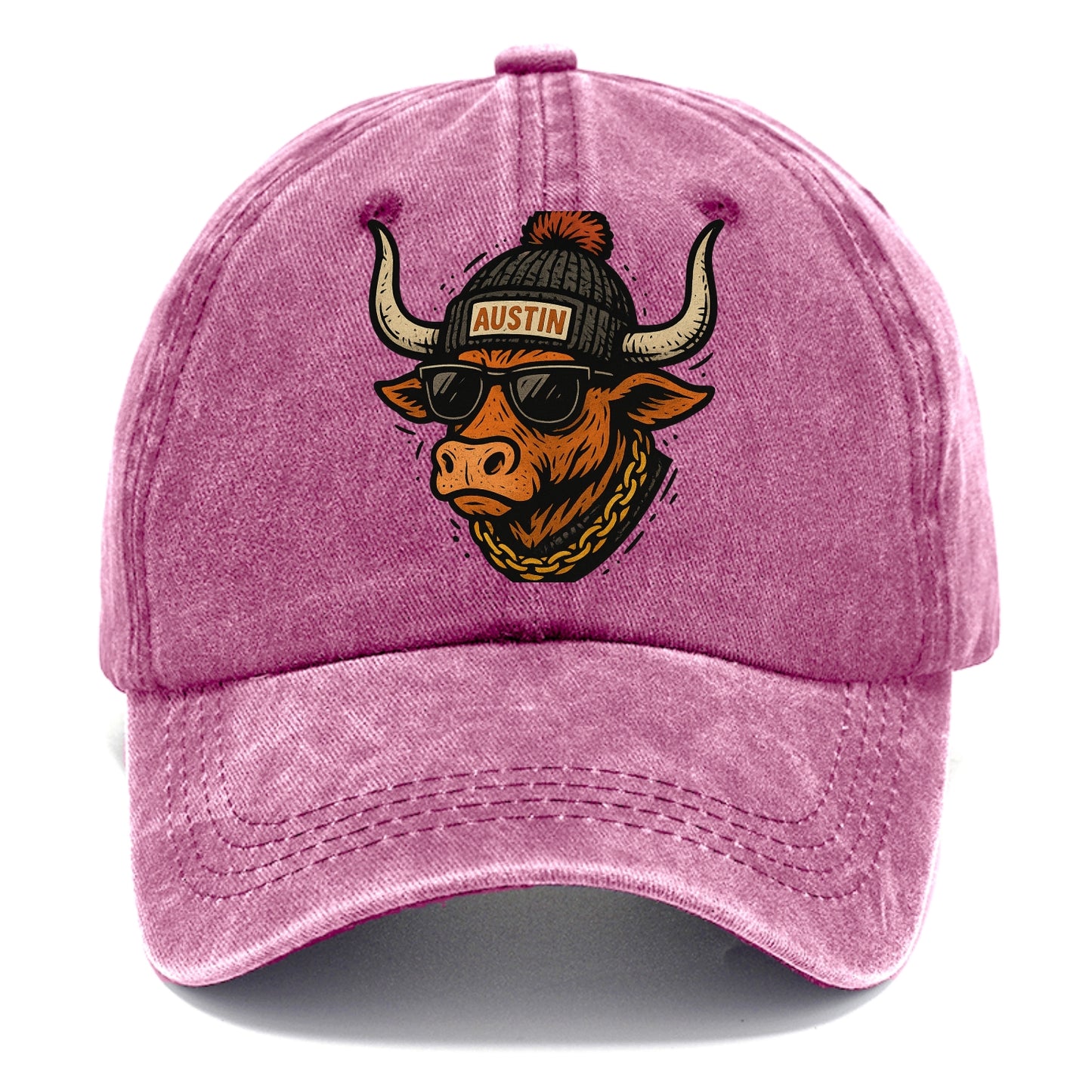 Texas Longhorn wearing Austin beanie with pom pom and wayfarer sunglasses - Classic Cap - Dusty Rose(Rose)