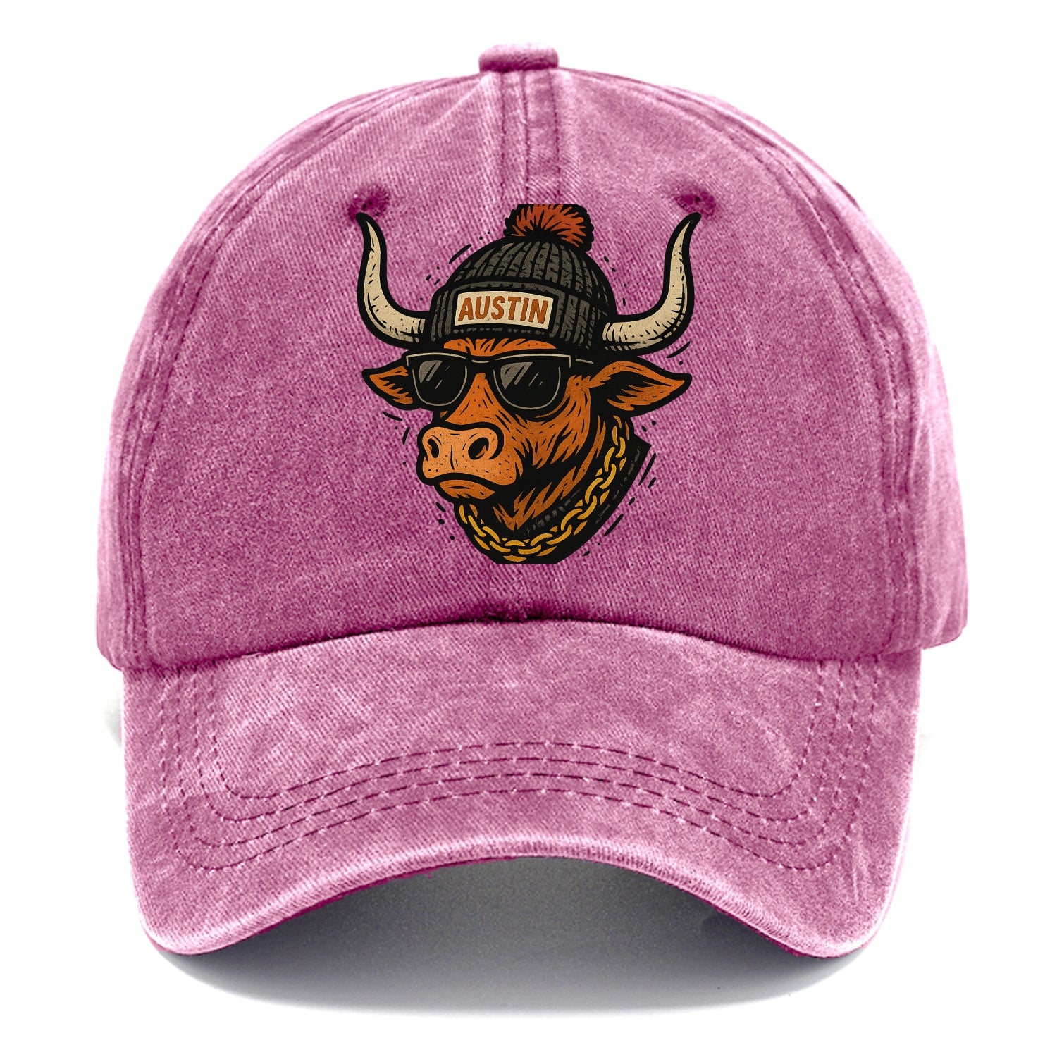 Texas Longhorn wearing Austin beanie with pom pom and wayfarer sunglasses - Classic Cap - Dusty Rose(Rose)