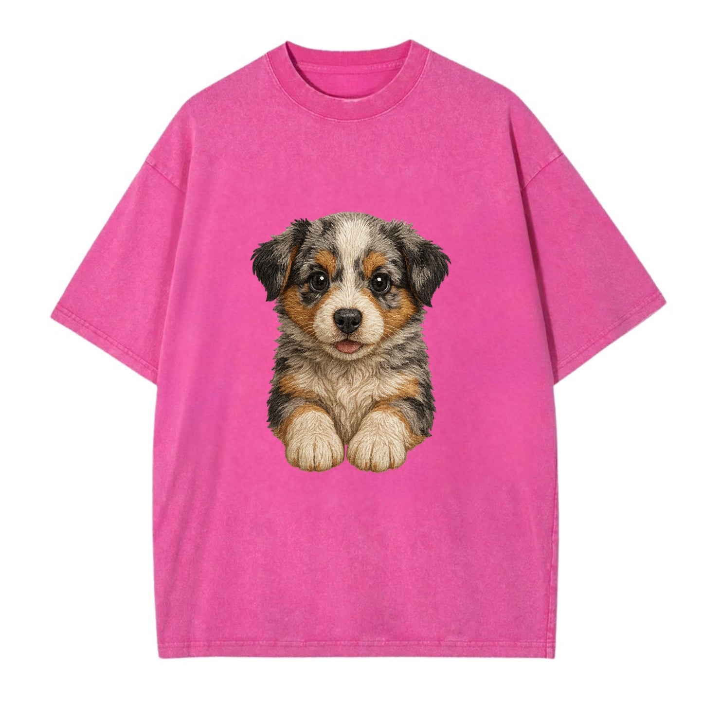 Baby Australian Shepherd Puppy - merle coat, bright eyes, fluffy, front-facing, - Vintage T-shirt - Dusty Rose(Rose)