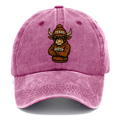 Austin Bevo wearing Texas beanie with longhorn patch - Classic Cap - Dusty Rose(Rose)