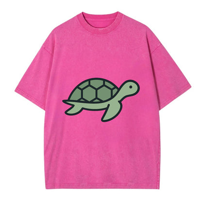 Sea Turtle - Green with shell pattern flat side profile - Vintage T-shirt - Dusty Rose(Rose)