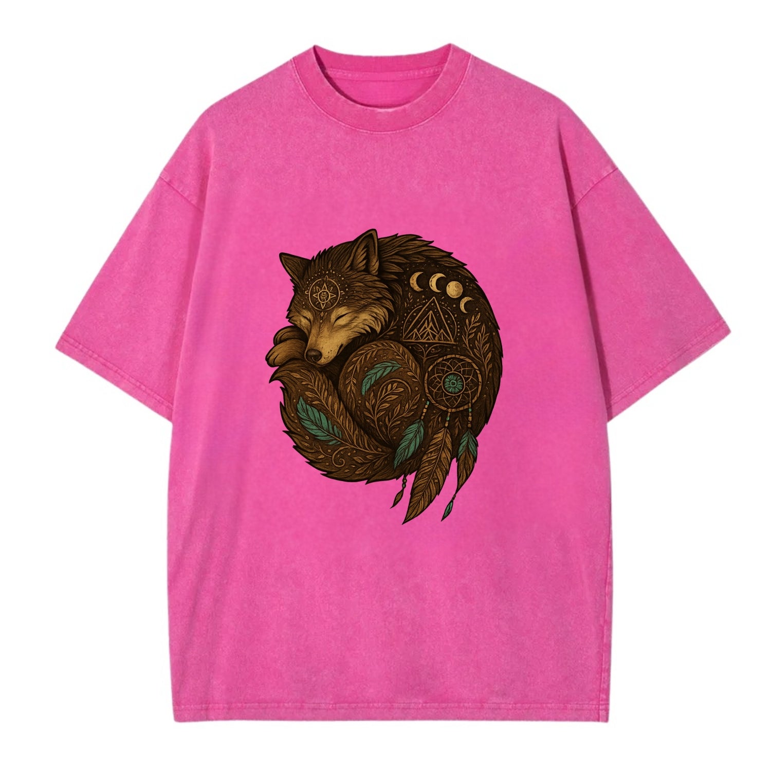 Sleeping Wolf Peace  - Vintage T-shirt - Dusty Rose(Rose)