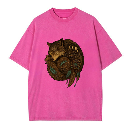 Sleeping Wolf Peace  - Vintage T-shirt - Dusty Rose(Rose)