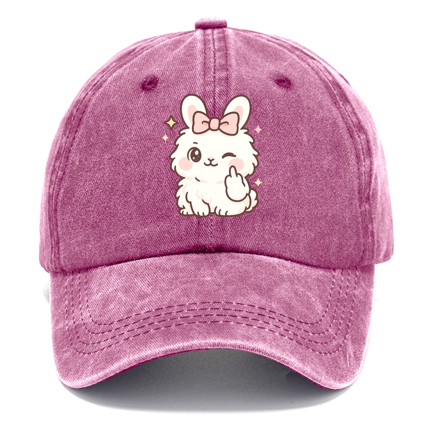 fluffy white angora rabbit with pink bow, one paw delicately flipping off - Classic Cap - Dusty Rose(Rose)