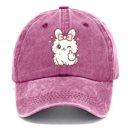 fluffy white angora rabbit with pink bow, one paw delicately flipping off - Classic Cap - Dusty Rose(Rose)