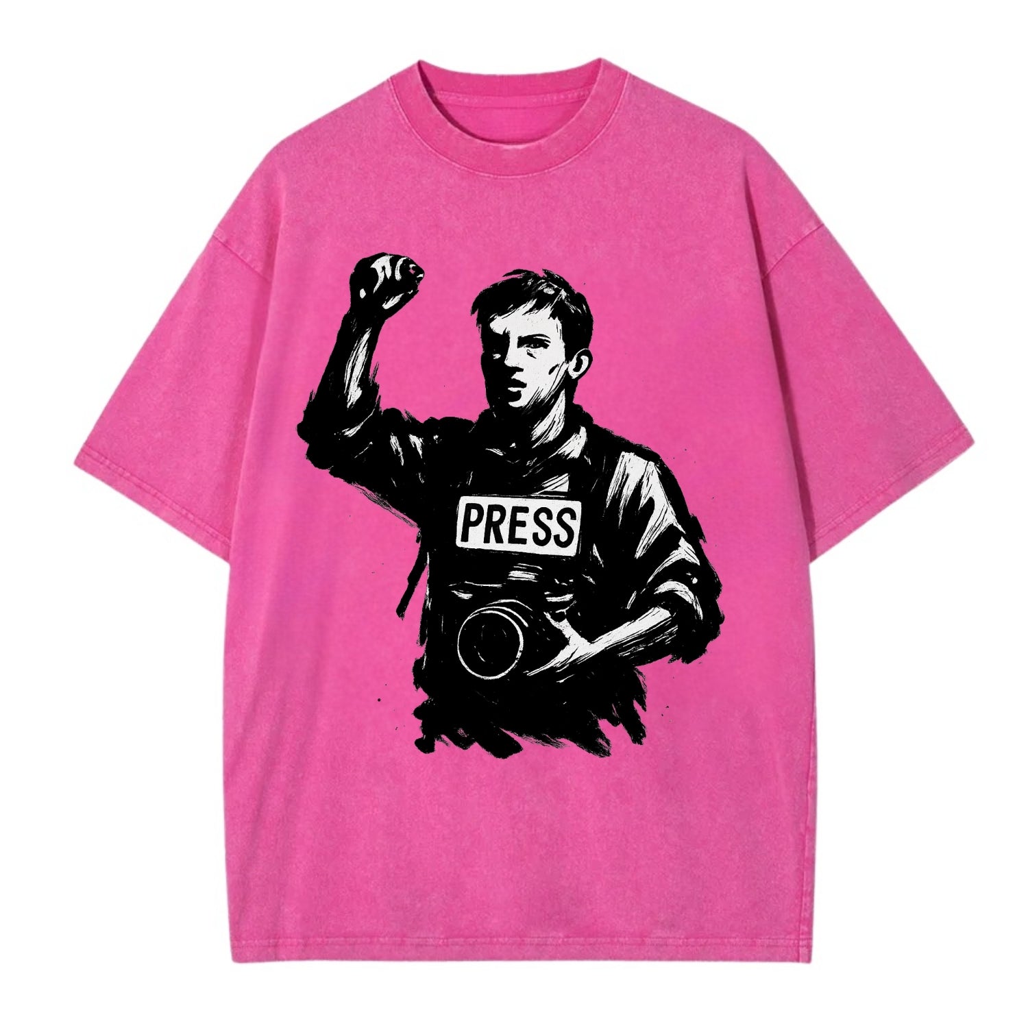 Journalist with camera - press freedom ink painting - Vintage T-shirt - Dusty Rose(Rose)
