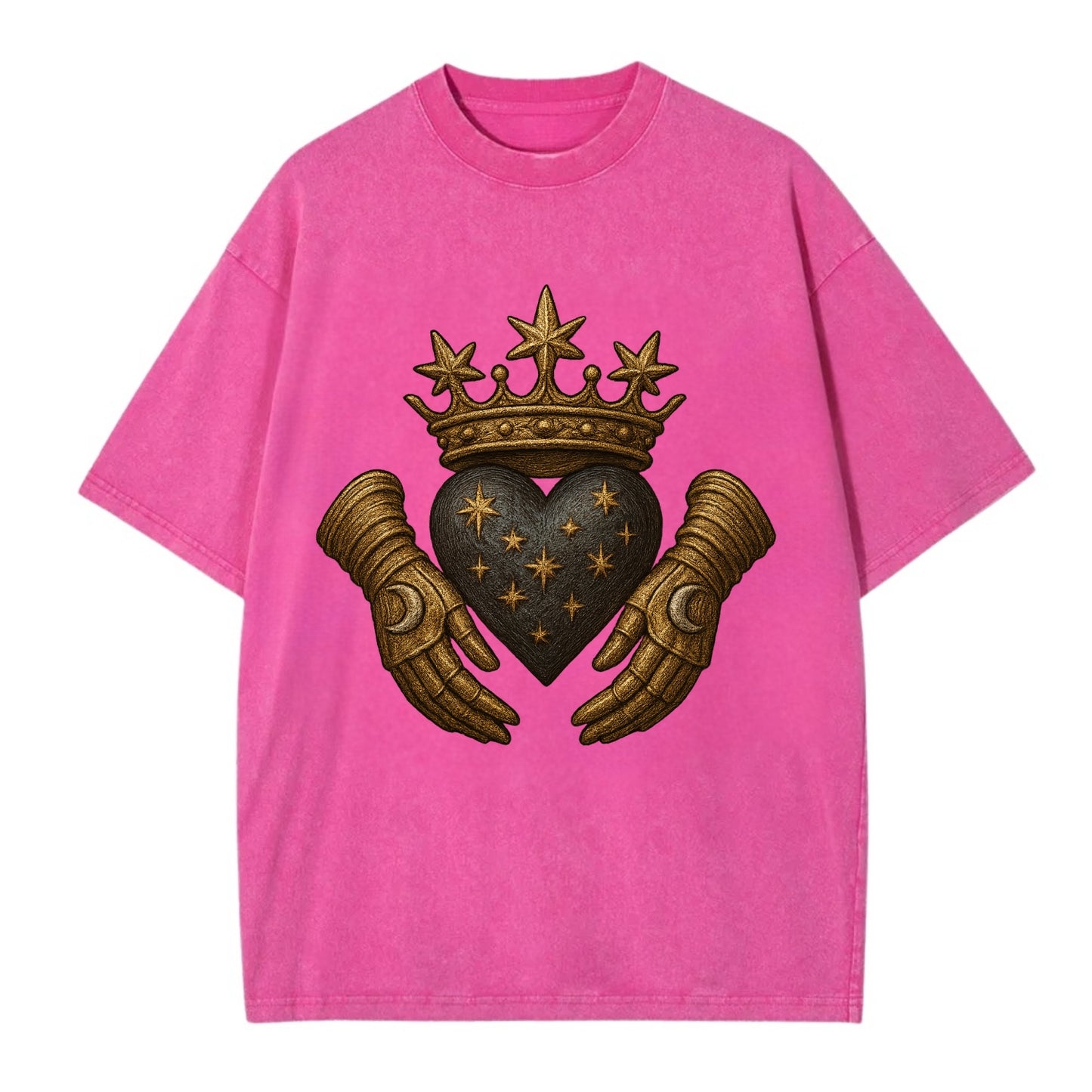 Ice crystal crown framing a frosted heart with fur-trimmed winter hands embracing - Vintage T-shirt - Dusty Rose(Rose)