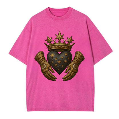 Ice crystal crown framing a frosted heart with fur-trimmed winter hands embracing - Vintage T-shirt - Dusty Rose(Rose)