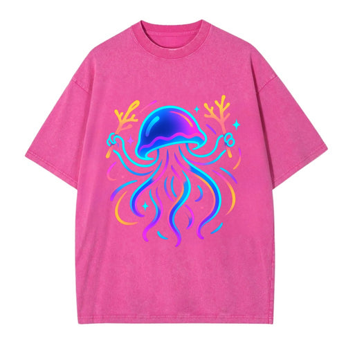 Jellyfish conducting a glow orchestra using coral batons in deep ocean concert - Vintage T-shirt