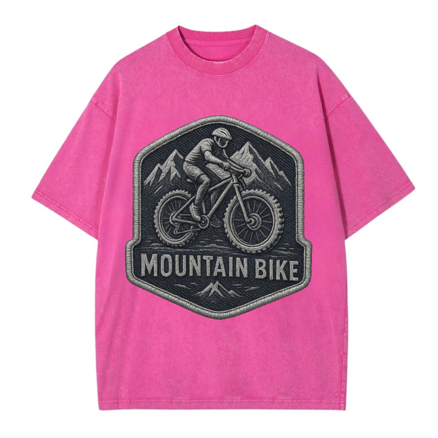 Mountain bike with rugged tires - cyclist badge - Vintage T-shirt - Dusty Rose(Rose)