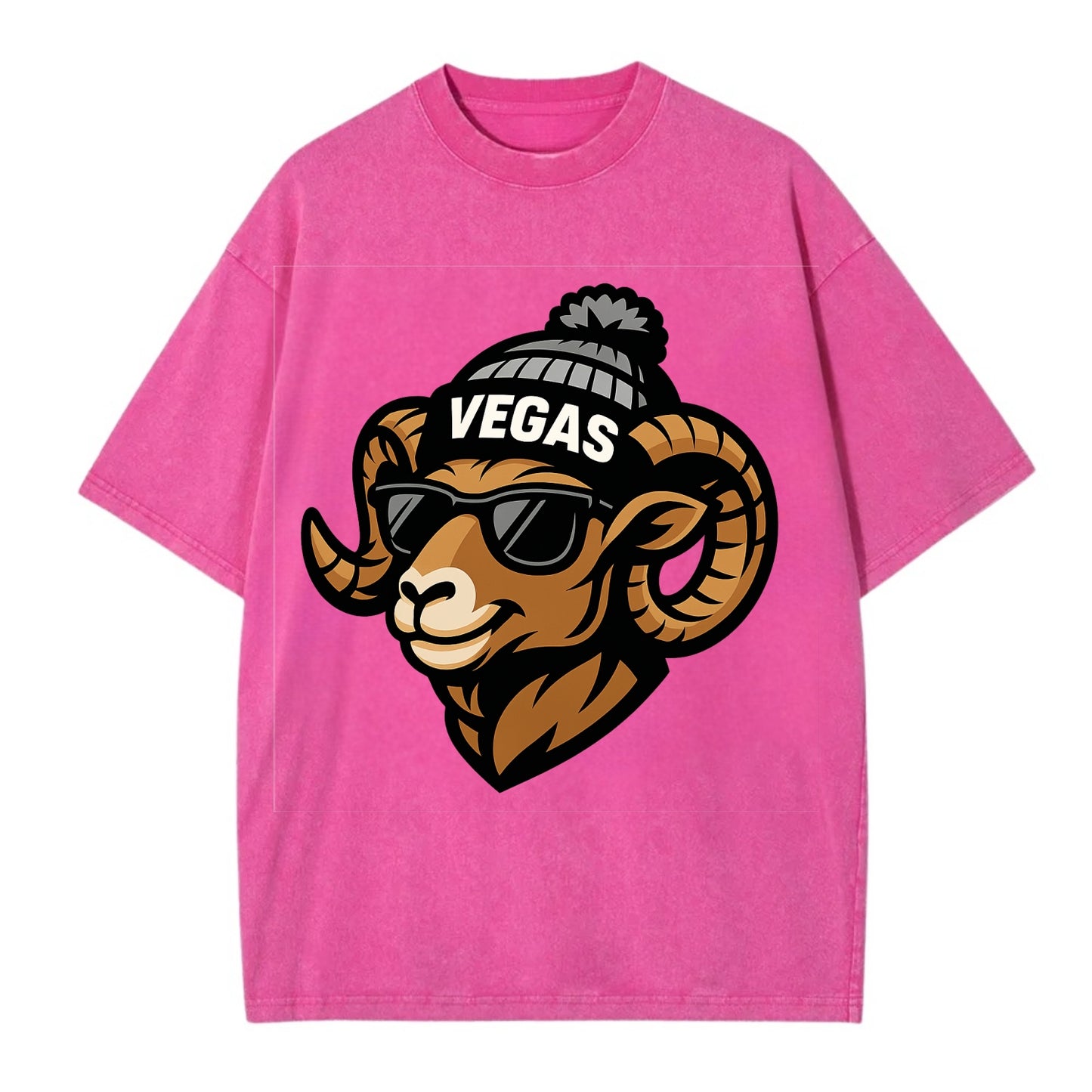Vegas Desert Bighorn wearing Raiders silver and black beanie with pom pom and - Vintage T-shirt - Dusty Rose(Rose)