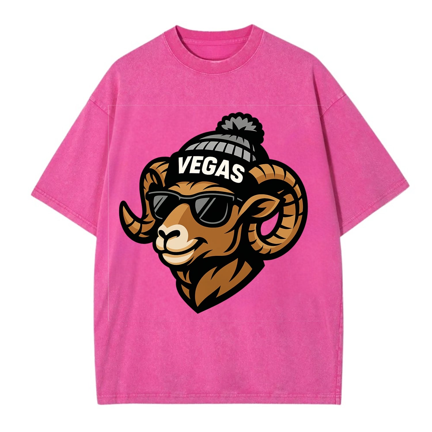 Vegas Desert Bighorn wearing Raiders silver and black beanie with pom pom and - Vintage T-shirt - Dusty Rose(Rose)