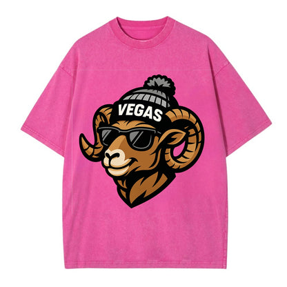 Vegas Desert Bighorn wearing Raiders silver and black beanie with pom pom and - Vintage T-shirt - Dusty Rose(Rose)