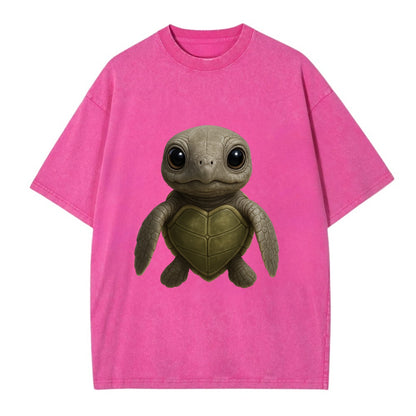 Baby Olive Ridley Turtle - olive green shell, heart-shaped carapace, bright eyes, - Vintage T-shirt - Dusty Rose(Rose)